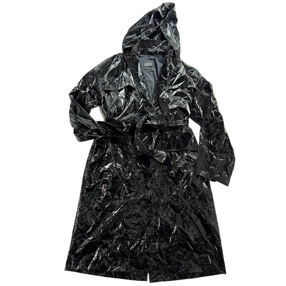 NWT ALO Yoga Metallic Break Line Trench Coat in Black Metallic - Picture 1 of 5